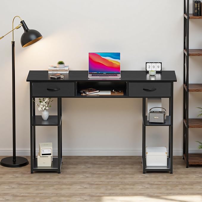 OLIXIS 48 Inch Desk with Storage, Computer Desk, Fabric Drawers | Home Office, Gaming Writing, Study Work, PC Table, Small Space Bedroom, Black - Image 2