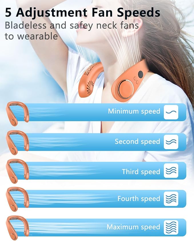 Neck Air Conditioner with Metal Cooling Plate, 5500mAh Batteries & LED Display, Silent Wearable Personal AC Unit, Bladeless Headphone Fan for Hot Flash Relief for Women Men Adults Outside, Orange - Image 3