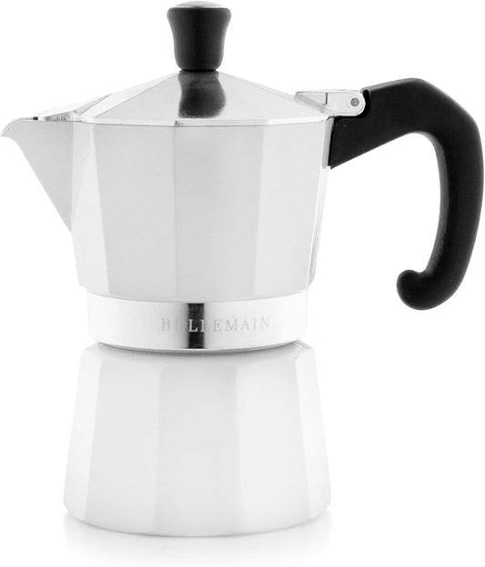 Bellemain Stovetop Espresso Maker Moka Pot (White, 3 Cup) | Classic aluminum design brews rich espresso at home or camping, with an easy-to-use and easy-to-clean design. by Bellemain