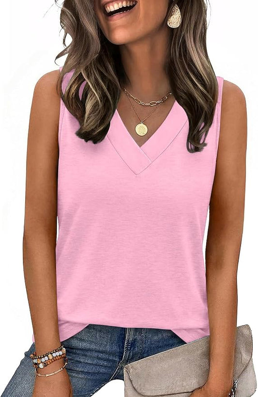 Zeagoo Tank Top for Women V Neck Loose Fit Sleeveless Summer Tops Business Casual Outfits Dressy Blouses Shirts by Zeagoo