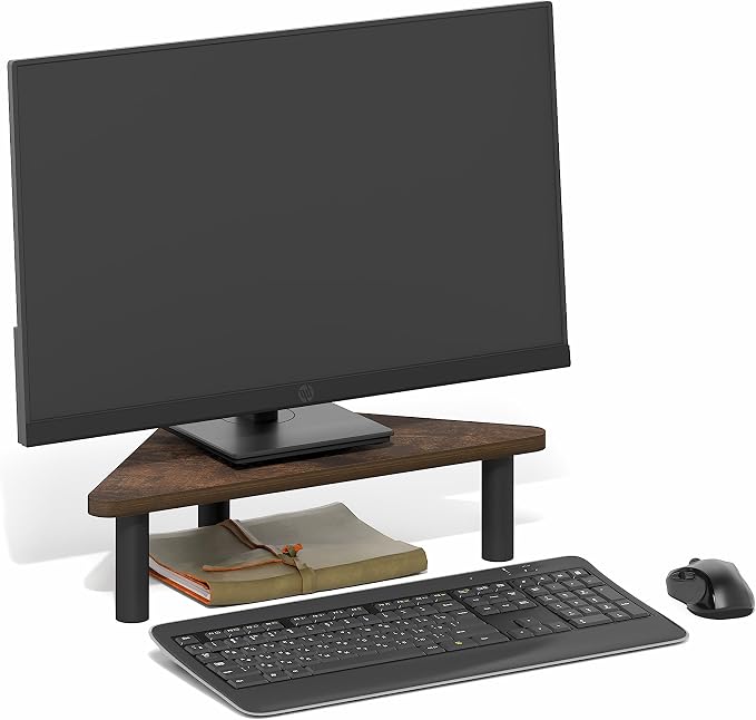 Furinno Turn-N-Tube Monitor Stand Riser, 19.6" Wide Triangle Corner Monitor Riser, Laptop Stand for Desk, Office Desk Accessories, Desktop Organizers and Accessories, Toolless Assembly, Amber Pine - Image 2