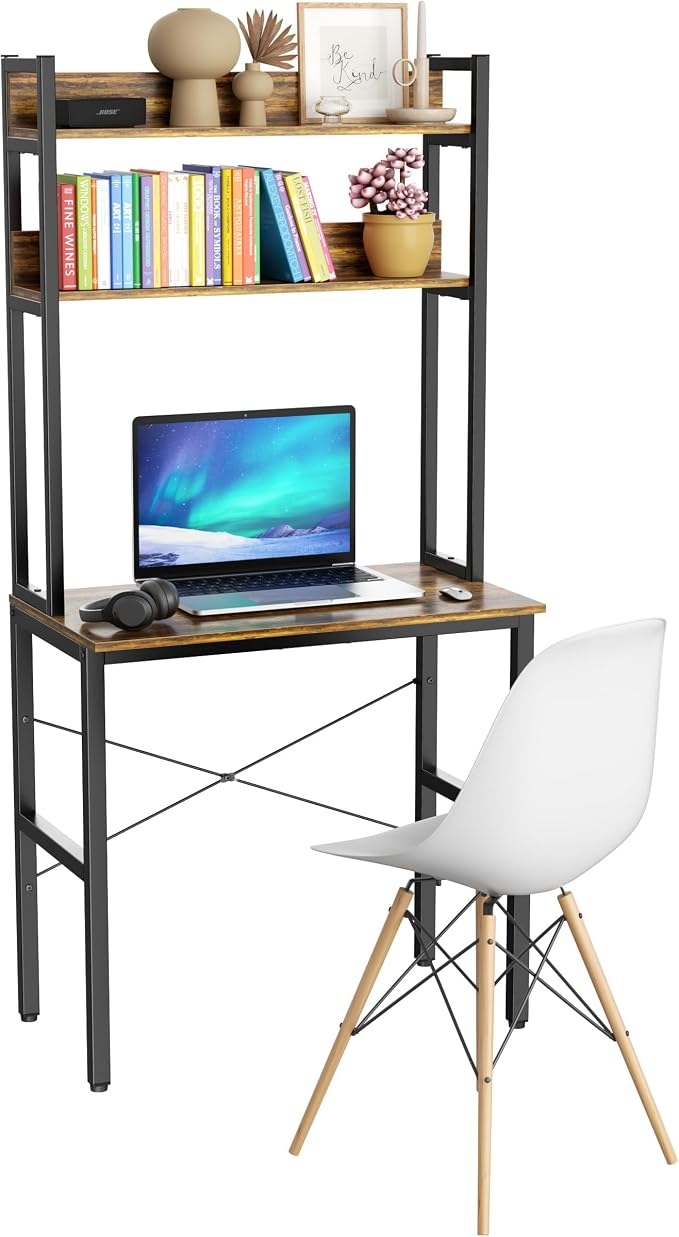Aquzee 31 Inch Desk Hutch, Teen Desk with Shelves, Study Desks with Storage, Computer Desks for Small Spaces, Kids, Student, Space Saving, Easy Assemble, Rustic Brown by Aquzee