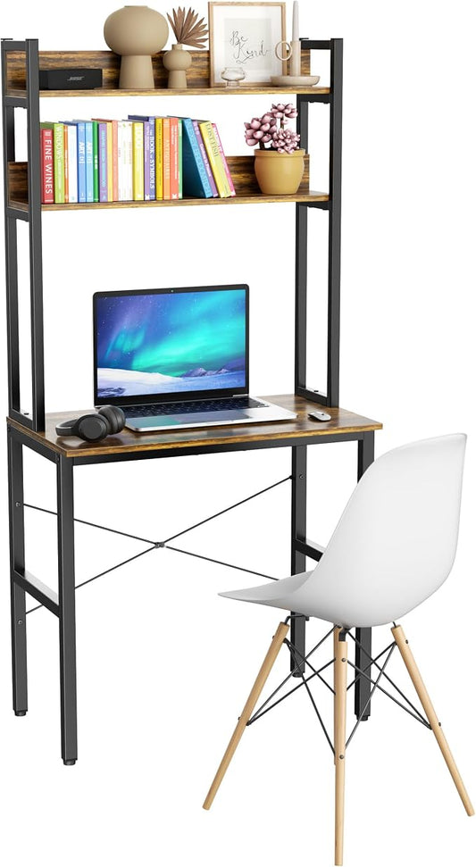 Aquzee 31 Inch Desk Hutch, Teen Desk with Shelves, Study Desks with Storage, Computer Desks for Small Spaces, Kids, Student, Space Saving, Easy Assemble, Rustic Brown by Aquzee