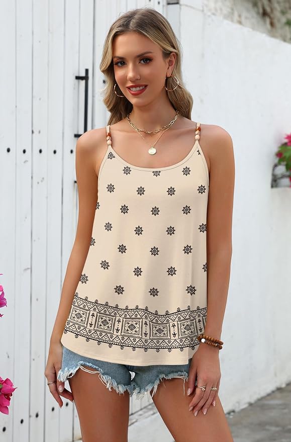 WIHOLL Tank Tops for Women Beaded Spaghetti Strap Cami Flowy Scoop Neck Sleeveless Summer Beach Vacation Spring Clothes - Image 3