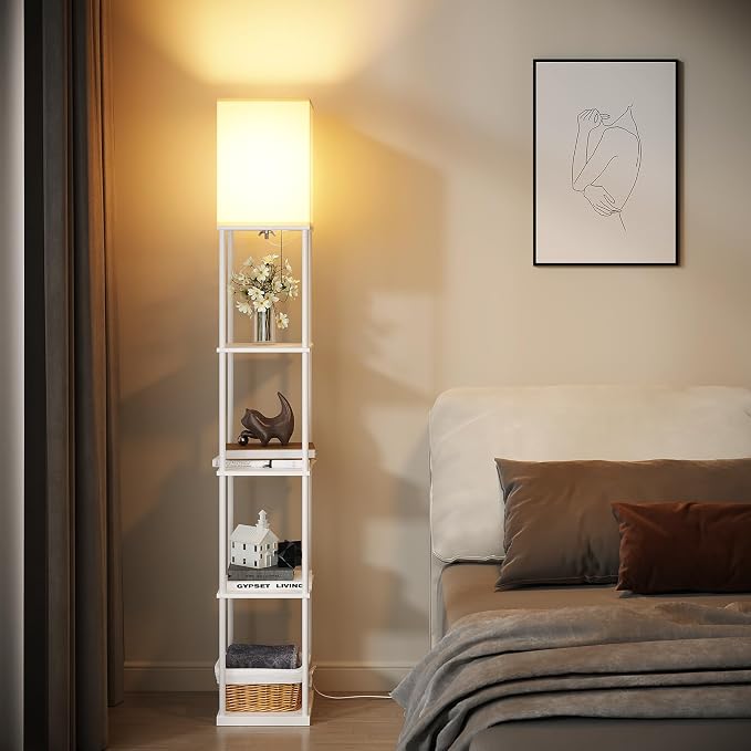 SUNMORY 5 Tier Floor Lamp with Shelves, Modern Square Standing Lamp with 3 Color Temperature Bulb, Corner Display Bookshelf Lamp for Living Room and Bedroom, Tall Shelf Floor Lamp White - Image 6