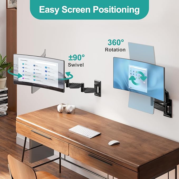 MOUNT PRO Monitor Wall Mount for 13 to 32 inch Computer Screen, Extra Long Adjustable Single Wall Mount Monitor Arm, Full Motion Vesa Wall Bracket 100x100, Hold up to 17.6lbs, Black - Image 5