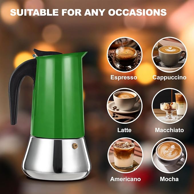 4 Cup Stovetop Espresso Maker Stainless Steel Moka Pot Stove Top Percolator Italian Coffee Makers Capable Mocha Greca Machine Cafe Classic Induction Cookers for Home and Camping 200ml 6.6oz - Image 6