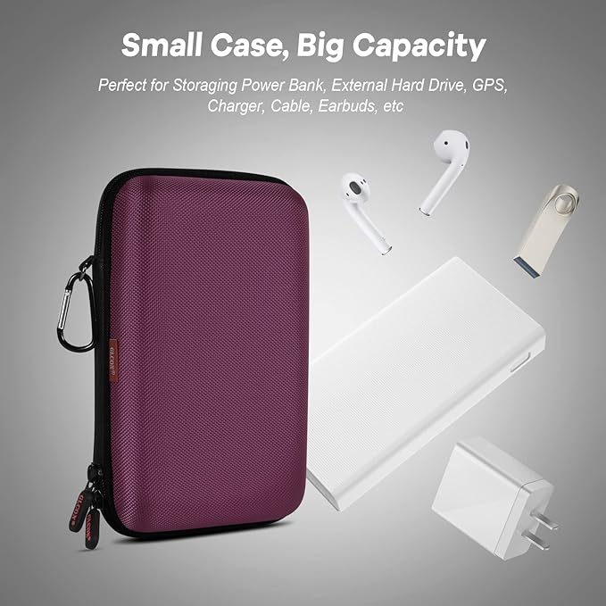 Deep Purple Carrying Case - GLCON Hard Storage Case Electronics Organizer Tech Pouch for Hard Drive, Power Bank, Cell Phone, Charger Enclosure - Portable Travel Pouch Bag with Carabiner - Image 6