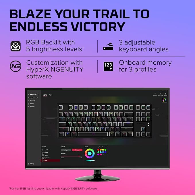HyperX Alloy Origins Core - Tenkeyless Mechanical Gaming Keyboard, Software Controlled Light & Macro Customization, Compact Form Factor, RGB LED Backlit, Linear HyperX Red Switch,Black - Image 5