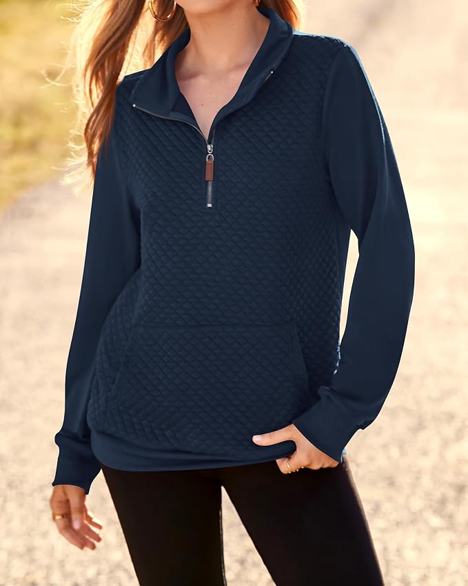 BTFBM Women Fashion Quilted Pattern Lightweight Zipper Long Sleeve Plain Casual Ladies Sweatshirts Pullovers Shirts Tops - Image 8