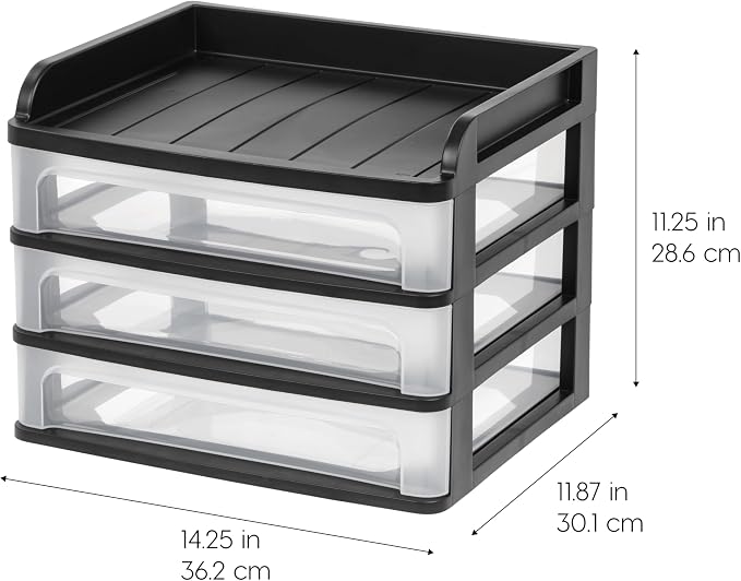 IRIS USA 3-Drawer Medium Desktop Organizer with Paper Tray, Black - Image 3