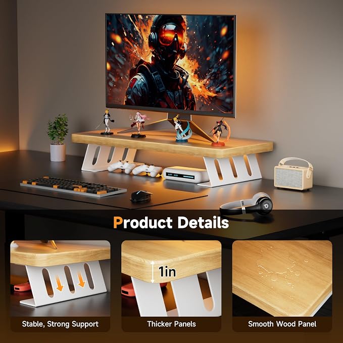 Monitor Stand - 24 Inch Wood Monitor Stand Riser, 220 Pounds Load Capacity Desk Monitor Riser for Laptop/PC/Printer, Desktop Stands Organizer for Home Office - Image 2