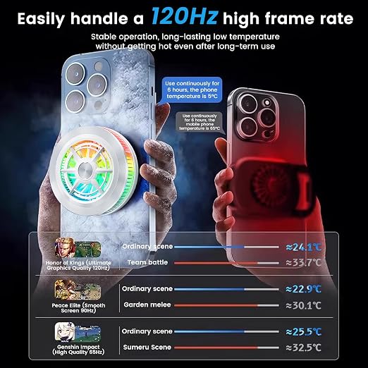 Phone Cooler, LOCZAR Magnetic Fan Small USB Fan for Gaming with Removable Grip, Semiconductor Cooling RGB Cellphone Radiator for Cell iPhone Ipad (ICE S2-White) - Image 5