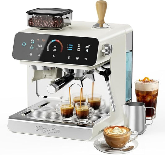 Ollygrin Semi-Automatic Espresso Machine with Grinder, 2-in-1 Coffee Machine with Milk Frother, 20 Bar Pressure Coffee Maker, Removable Water Tank & Bean Hopper, Expresso Machine for Home Barista by Ollygrin