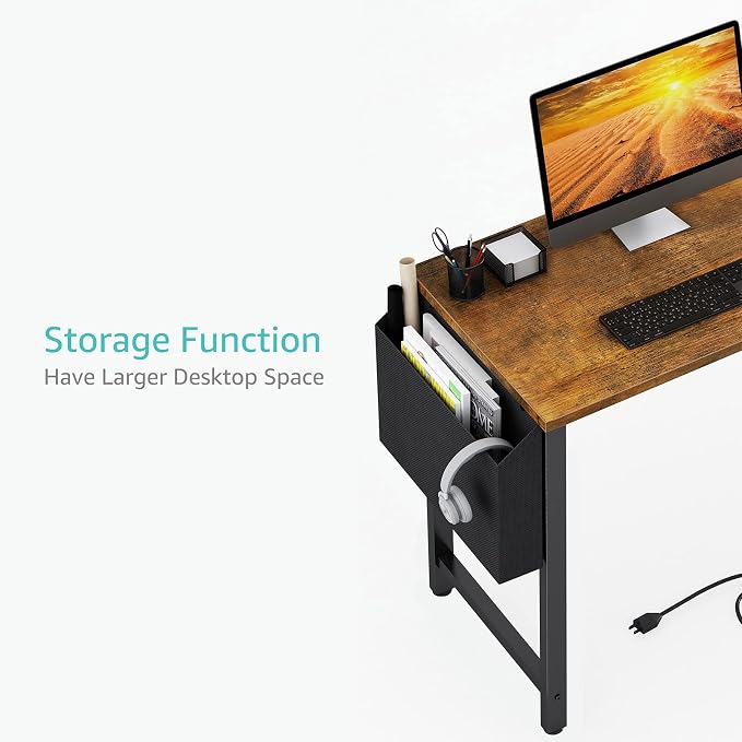 Lufeiya 40 inch Computer Desk with Power Outlet, 39 inch Teen Study Table Home Office Work Writing Desk with Charging Station Outlets Built in, Rustic Brown - Image 5