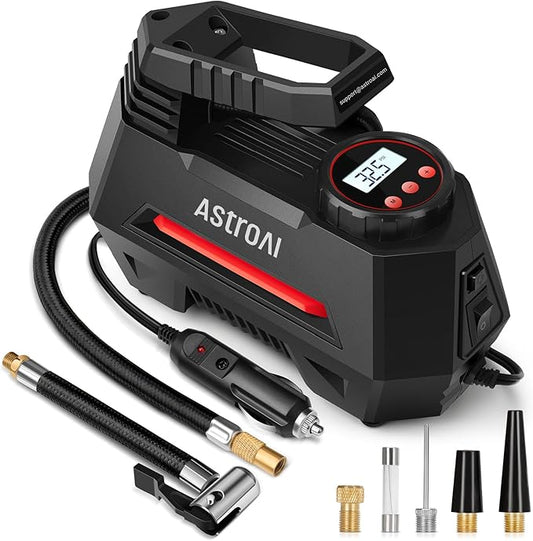 AstroAI AIRUN H Tire Inflator Portable Air Compressor Air Pump for Car Tires - Car Accessories, 9.8Ft Cord-12V DC-Powered Auto Pump with Digital Pressure Gauge, LED Light for Bicycle, Balloons, Red by AstroAI