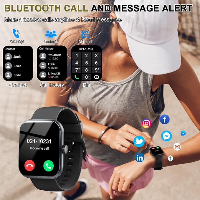 Smart Watch (Answer/Make Calls), 1.96" HD Smartatch for Men Women , 113+ Sport Modes, Fitness Tracker with Heart Rate/Sleep Monitor/Pedometer/Calories, IP68 Waterproof Running Watch for Android iOS - Image 2