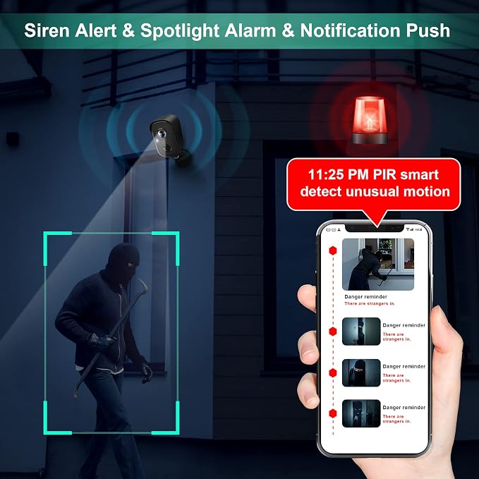Security Cameras Wireless Outdoor, 2K Indoor Cameras for Home Security Battery Powered, AI Motion Detection, Color Night Vision, 2-Way Talk, Spotlight Siren Alarm, Cloud & SD Storage-Jet Black Camera - Image 4
