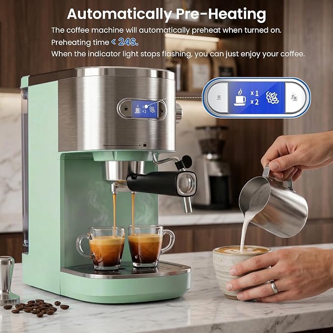 COWSAR Espresso Machine,Expresso Coffee Machines,Espresso Maker with Milk Frother Steam Wand & 40oz Removable Water Tank，Stainless Steel Compact Cappuccino & Latte Machine - Image 7