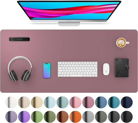 Aothia Leather Desk Pad Protector, Mouse Pad, Office Desk Mat, Non-Slip PU Leather Desk Blotter, Laptop Desk Pad, Waterproof Desk Writing Pad for Office and Home (Dark Pink,36" x 17") by AothiaSimpleNaturalUnique