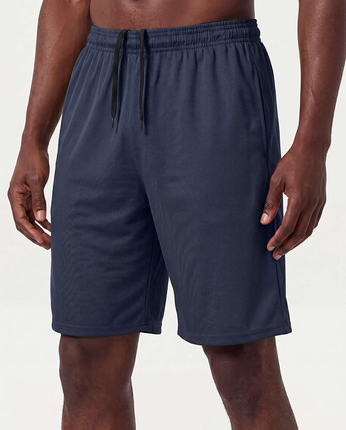 5 Pack Men's Mesh Shorts Athletic Basketball Sports Gym Workout Pockets | Cooling Moisture-Wicking, 9", Long, Quick-Dry, Breathable, Elastic Drawstring Waistband. Running, Exercise, Soccer, Training. - Image 2
