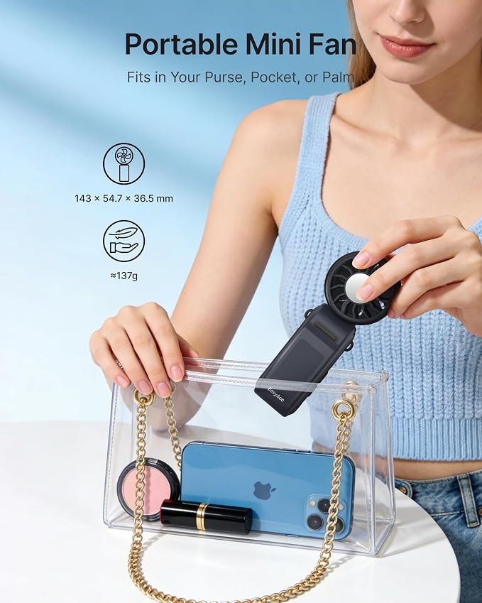 EasyAcc Portable Handheld Turbo Fan with Ice Cooler, 5000mAh High Speed Personal Turbo Fan Rechargeable, Powerful Mini Personal Ice fan for Travel Essentials, Beach Makeup, Gifts for Men Women - Image 5