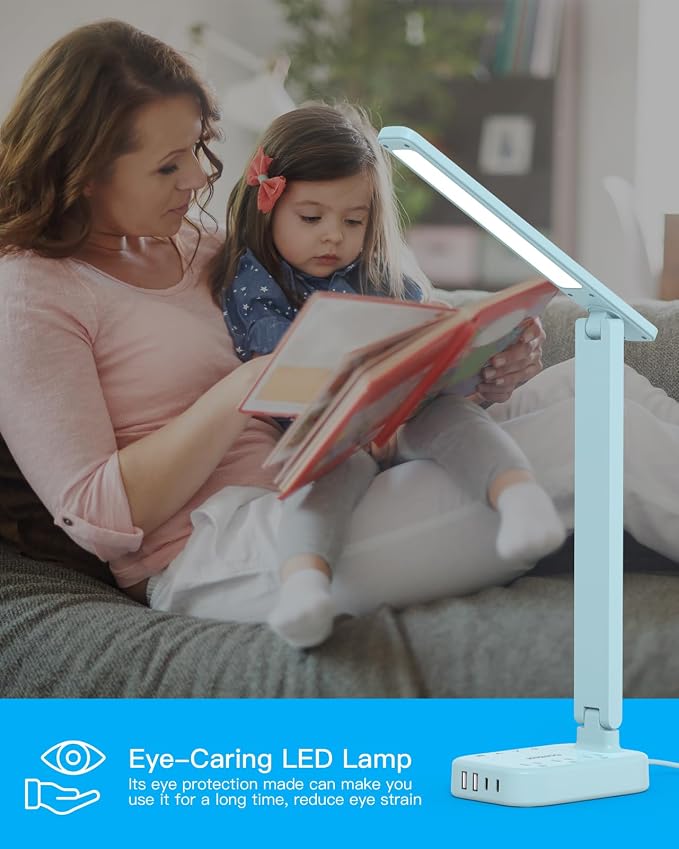 LED Desk Lamp, Power Strip with 4 USB 3 Outlets, Dorm Room Essentials, Blue | One Beat 4 Modes 5 Level Brightness Touch Lamp, Small Desk Lamp for Home Office College Dorm Essentials, Study Reading Light - Image 6
