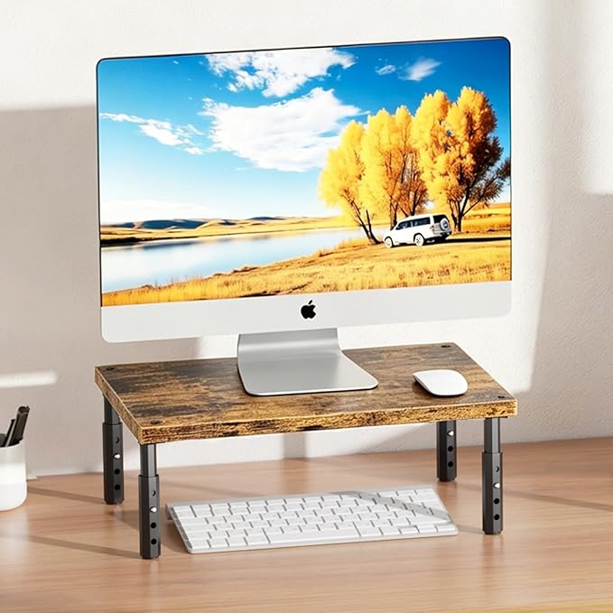 ECOLOVI Adjustable Wood Computer Monitor Stand Riser for Desk, Office Desk Organizer and Accessories for Monitor, Laptop, PC, Printer, Office Desk Accessories Workspace Organizer for Home Office Supplies, Brown 2-Pack - Image 7