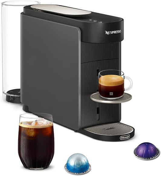 Nespresso Vertuo Up Coffee & Espresso Maker by De'Longhi, Grey | Graphite color coffee machine with 3 second start, 47 oz. multi-position water tank, iced coffee mode and app customization. by Unknown