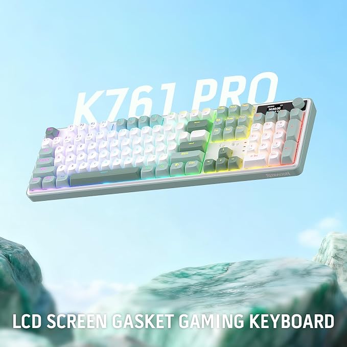 Redragon K761 PRO Wireless 104-Key Gasket Gaming Keyboard, Screen & Knob | Easy-Control LED Info Display, 0-Delay Tri-Mode, Cushioned 5-Layer Noise Dampening for Creamy Thocky Sound, Standard 104 keys - Image 9