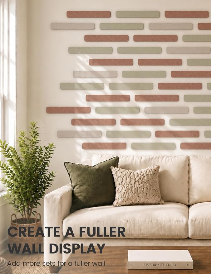 Fluxynara 13" x 2" Felt Wall Panels, Terracotta | 8-Pack Includes 50 Push Pins and Adhesive Tabs for Photos, Notes and Decor in Bedroom Doors, Home Office or Studios - Image 7