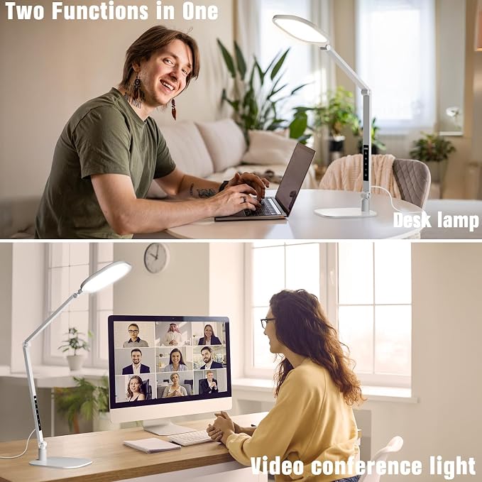 LitONES Eye-Care Desk Light for Video Calls Home Office-White | 15W LED Desk Lamp with CRI 97.8 Memory & Timer Function, 1200LM Dimmable Computer Light for Conference, Reading, Study - Image 2