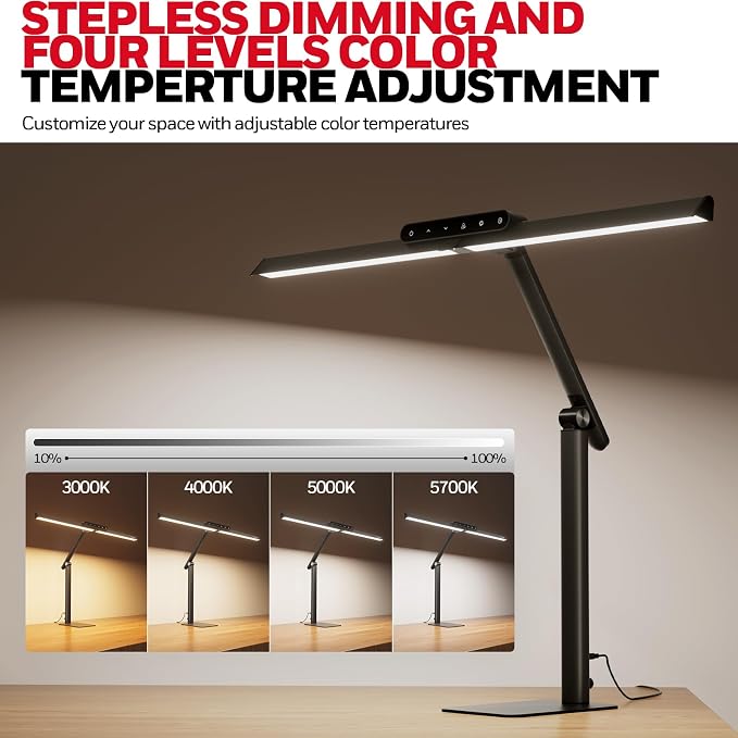 Honeywell HJ1BK Eye-Caring 1200LM LED Architect Desk Lamp for Home Office | CRI≥97, Flicker-Free，4 Color Temps,Task Desk Light with Base for Computer,Study,Black - Image 3