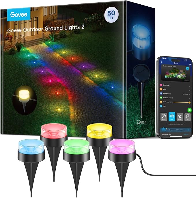 Govee Outdoor Ground Lights 2, 50ft Patio Decorations, 15 Pack | RGBIC Pathway Lights With 100LM Warm White, IP67 Waterproof, 63 Scene Modes, Works With Alexa, Google Assistant by Unknown