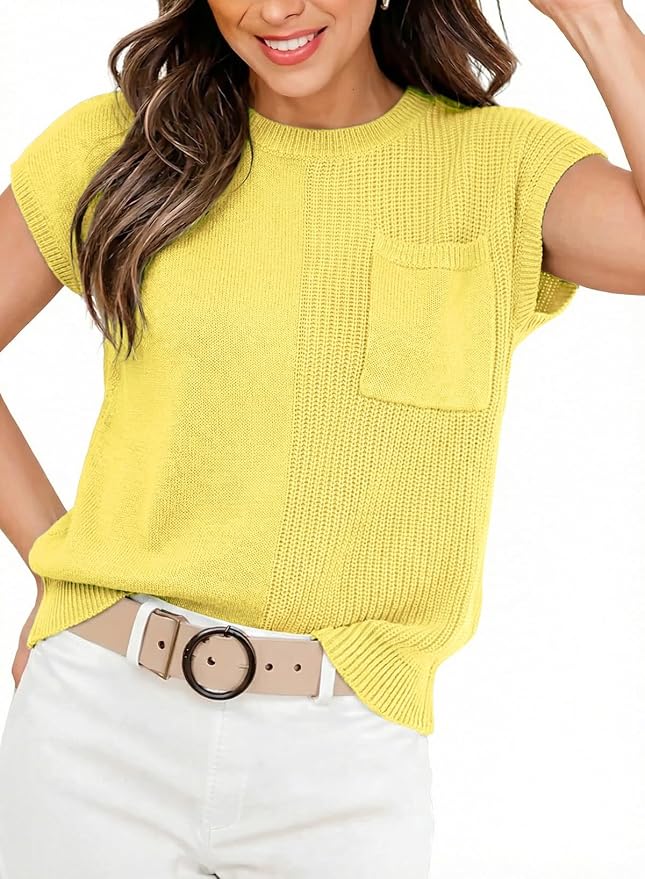 Dokotoo Summer Knit Tops for Women Sleeveless Crewneck T Shirts Casual Lightweight Sweater Blouses Shirts - Image 4