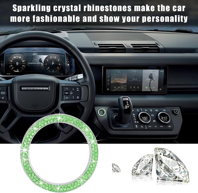 Kewucn 2 PCS Bling Crystal Double Rhinestone Car Engine Start Decoration Ring, Sparkling Push Start Button Sticker, Key Ignition & Knob Ring Decoration, Bling Car Interior Accessory(Light Green) - Image 5