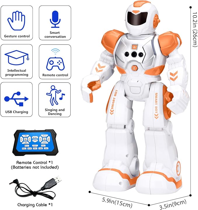 KingsDragon Robots Toy for Kids, RC Gesture Sensing Toy, Interactive Walking Singing Dancing Robot Birthday Presents for Boys Girls Age 6 7 8 9 Years Old,Orange - Image 3