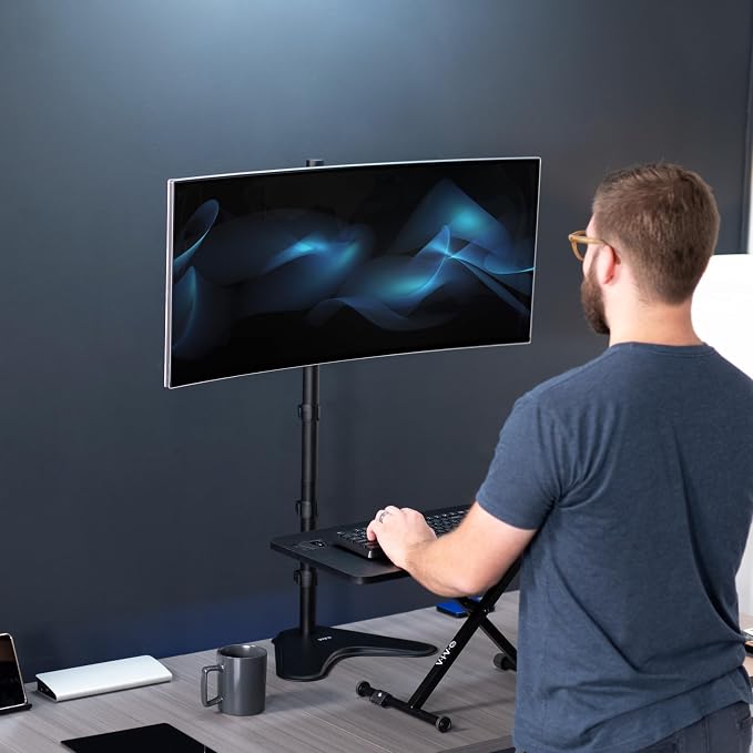 VIVO Single Monitor Desk Stand for 13 to 27 inch Screens, STAND-V011H | Black, Articulating, Freestanding Adjustable Monitor Arm, Extra Tall Computer Stand for 1 Monitor, Holds 22 lbs - Image 4