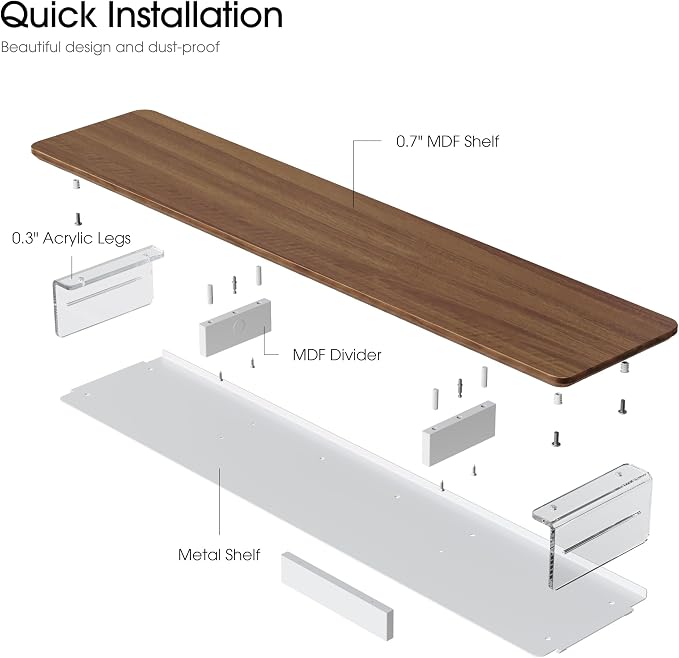 Fenge 42.5" Dual Monitor Stand with Clear Acrylic Legs, Brown | Clear acrylic, storage compartment, 2-tier home office monitor riser, wide large desktop shelf fit monitor/laptop/printer - Image 7