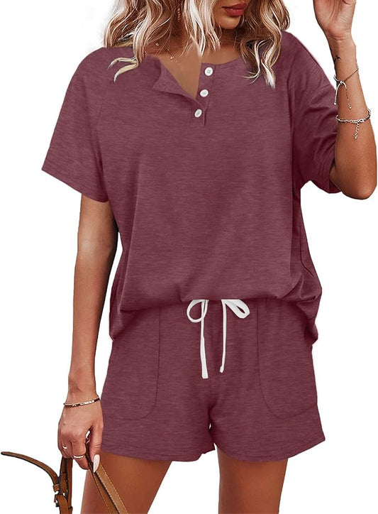WIHOLL Two Piece Outfits for Women Lounge Sets Button Down Top and Shorts Set Sweatsuits with Pockets by WIHOLL