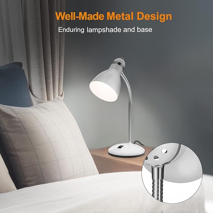 LEPOWER Metal Desk Lamp, Adjustable GooseNeck Reading Light for Bedroom | Compact & Sturdy, Space-Saving for Bedside & Dorm, E26 Table Lamp, Eye-Caring, Ideal for Study, Office, Back to School - Image 3