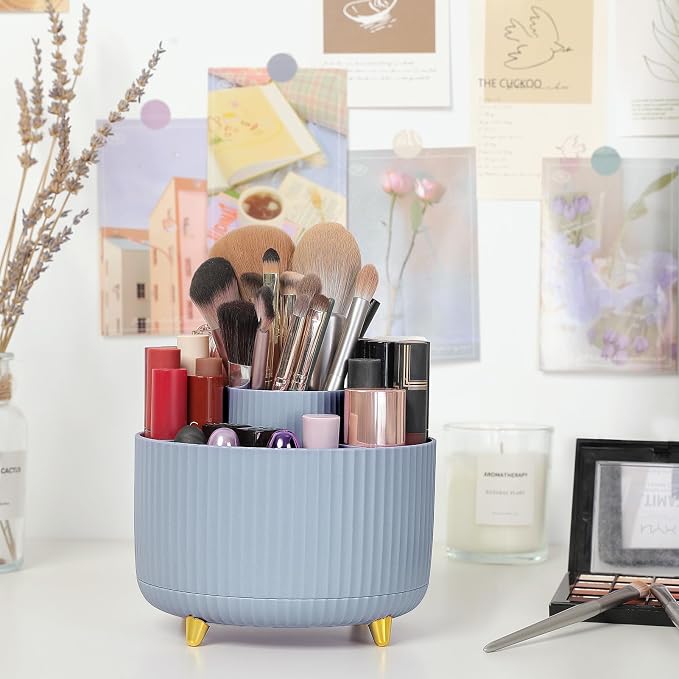 SKYDUE 360 Degree Rotating Desk Organizer, Dual-Purpose Pencil Pen Holder, Rotating Desk Pen Organizer with 5 Slots, Pencil Cup for Office, School, Home (Airy Blue) - Image 5