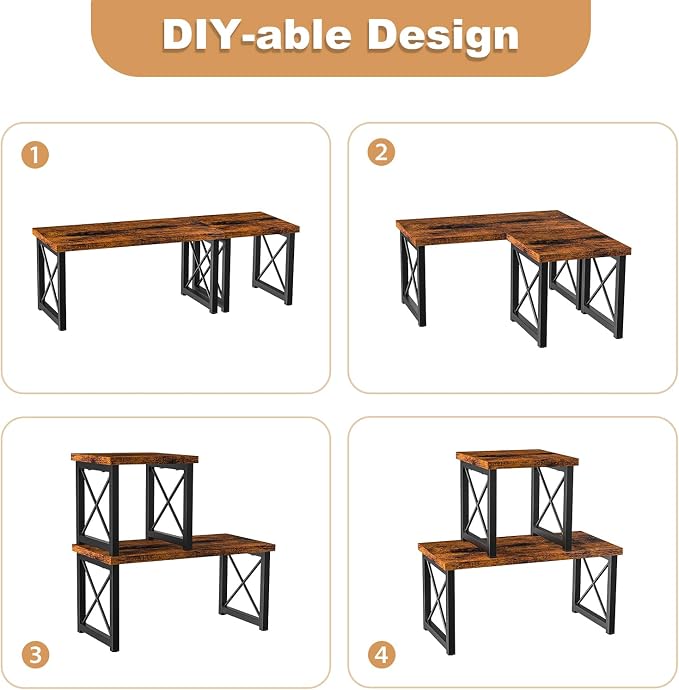 HavenlyYouth Desk Shelf, 2 Tier Wood Desktop Bookshelf, Adjustable Freestanding Stackable Desk Organizer, Desktop Shelf Organizer Storage Rack, Desk Display Rack for Office, Home, Rustic - Image 5