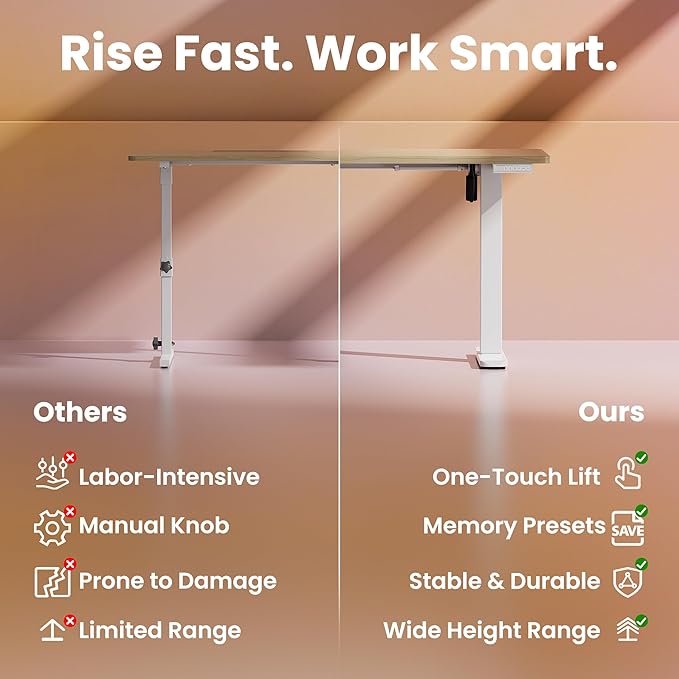 HUANUO 71 x 30 inch Electric Standing Desk Adjustable Height, 4 Memory Height Settings, Sit Stand Up Desk for Home Office & Computer Workstation, LightWalnut - Image 7