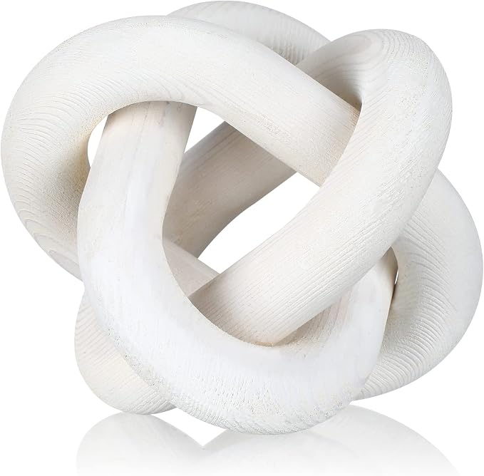 Yalikop 3 Link Wood Knot Decor Rustic Home Décor Accents Hand Carved Coffee Table Decoration, Boho Chain Link Decoration, Modern Shelf, Rustic Objects for Home Living Room Bedroom(White) by Yalikop