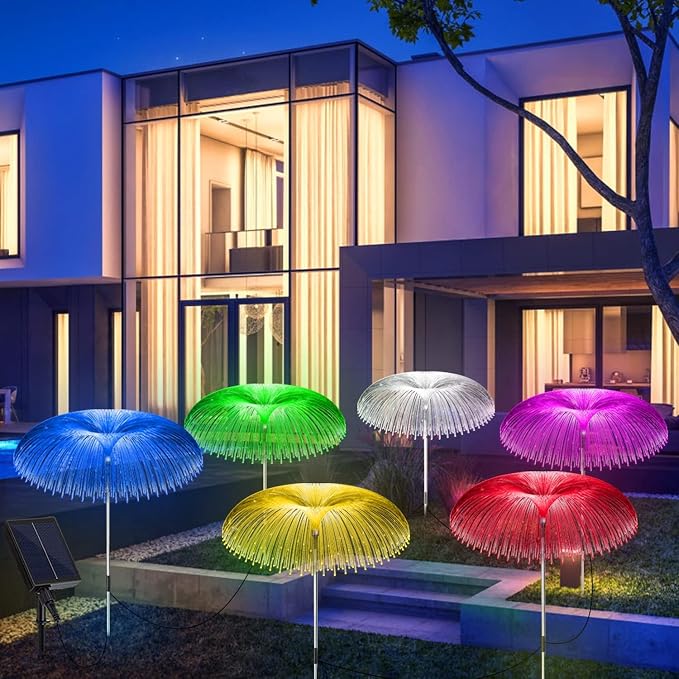 Solar Garden Lights 7 Color Changing Warm White Jellyfish lamp Decor | 6 sets is more cost-effective， Enlarged solar Panel，12Hour All-Night Glow IP65 All Weather Proof，Dusk-to-Dawn Auto Sensor - Image 6