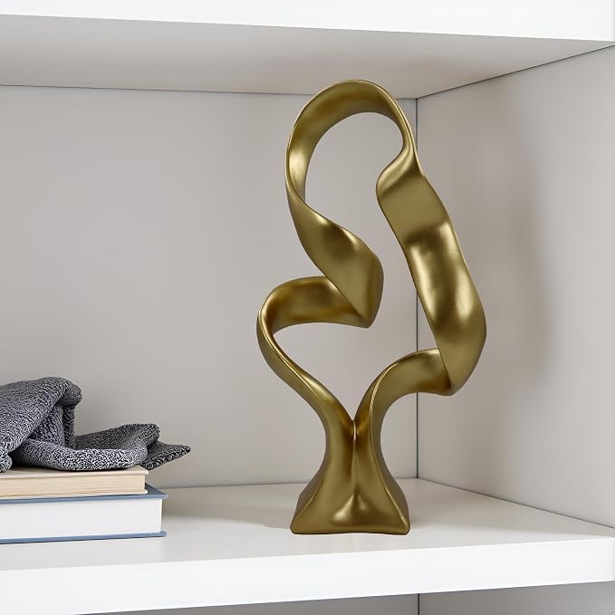 15" Modern Abstract Ribbon Decorative Sculpture, Knot Sculptures,Home Decor,Coffee Table Statues,Dining Living Room Desk Decor,Golden - Image 2