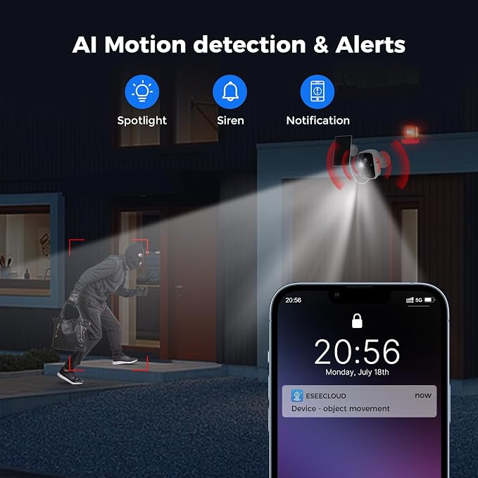 Hiseeu Solar Camera Security Outdoor, 4 Pack 100% Wireless 3K 4MP Surveillance Indoor WiFi Smart Cameras for Home Security Outside, PIR/AI Motion Detection, Waterproof, Color Night Vision, 2-Way Audio - Image 6