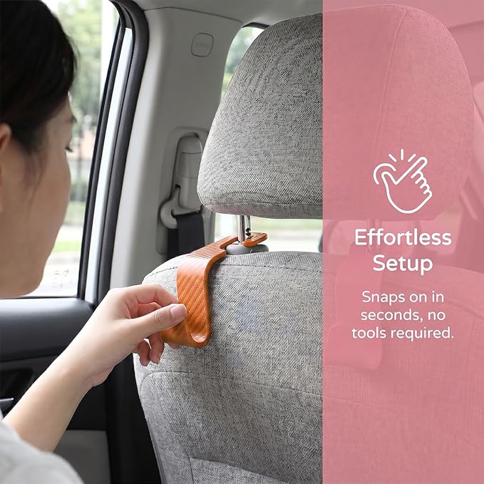 4PCS Car Seat Headrest Hooks, Auto Back Seat Hanger Holder, Durable Stylish Vehicle Organizer Universal Car Interior Accessories, Storage Hooks for Purses, Bags, Clothes (Carbon Fiber/Orange) - Image 4