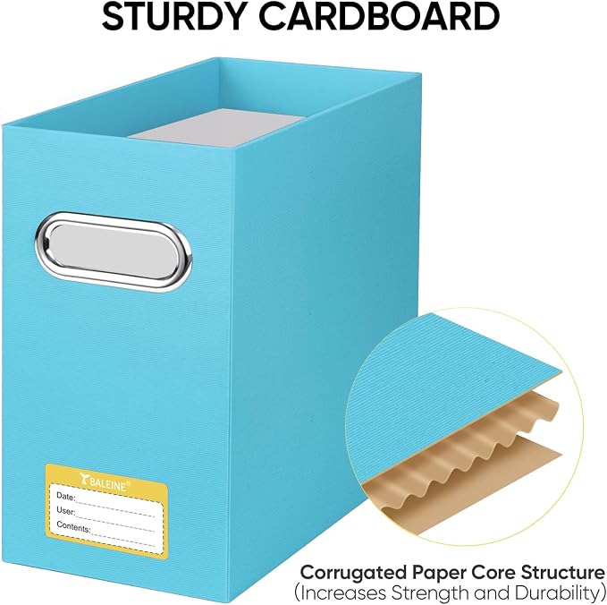 BALEINE File Organizer Box, Cardboard File Folder Organizer with Handle for Letter Size, Portable Collapsible Hanging Filing Box for Home Office Document Storage (4 Pack, Blue) - Image 4